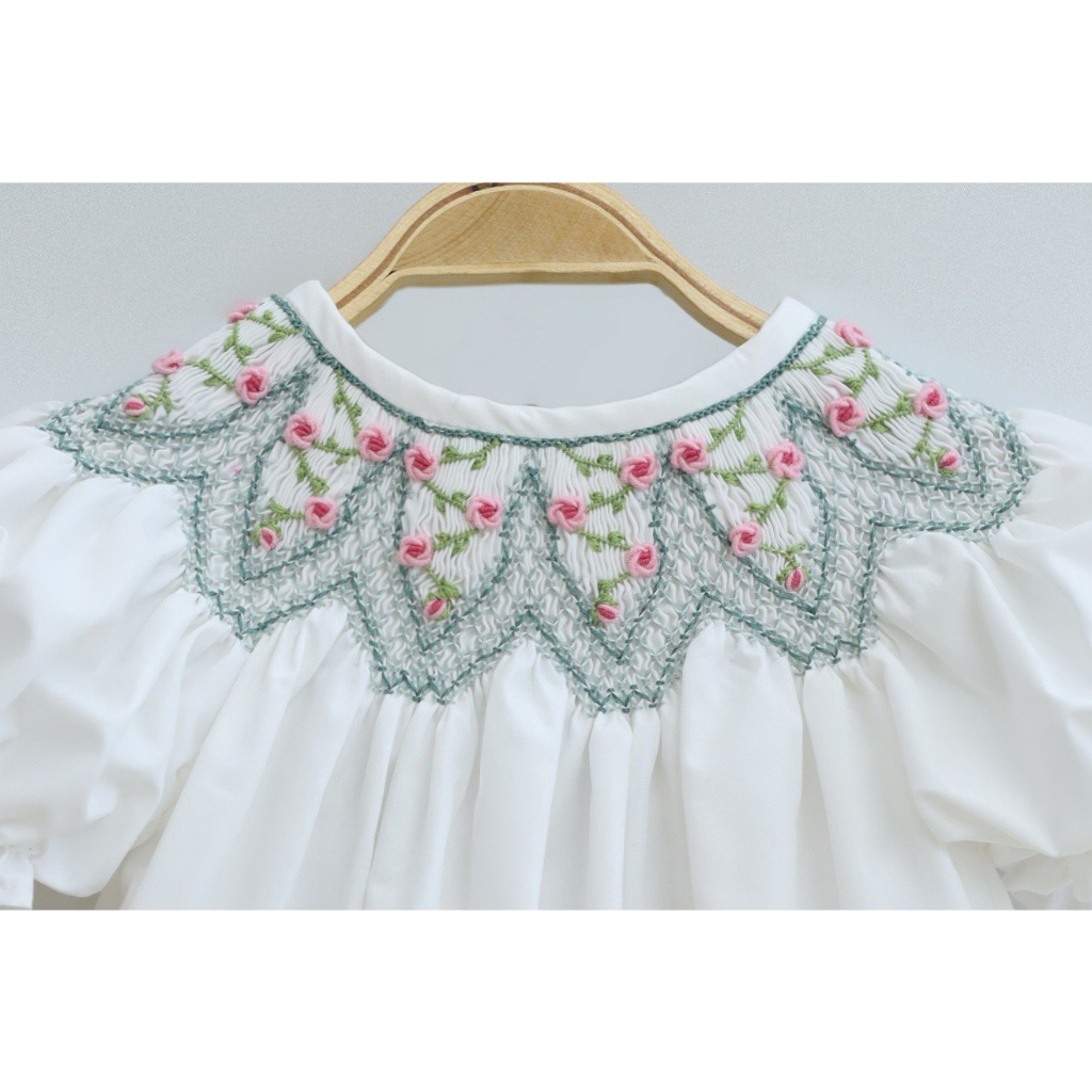 Floral Hand-Embroidered Dress At Collar For Girl