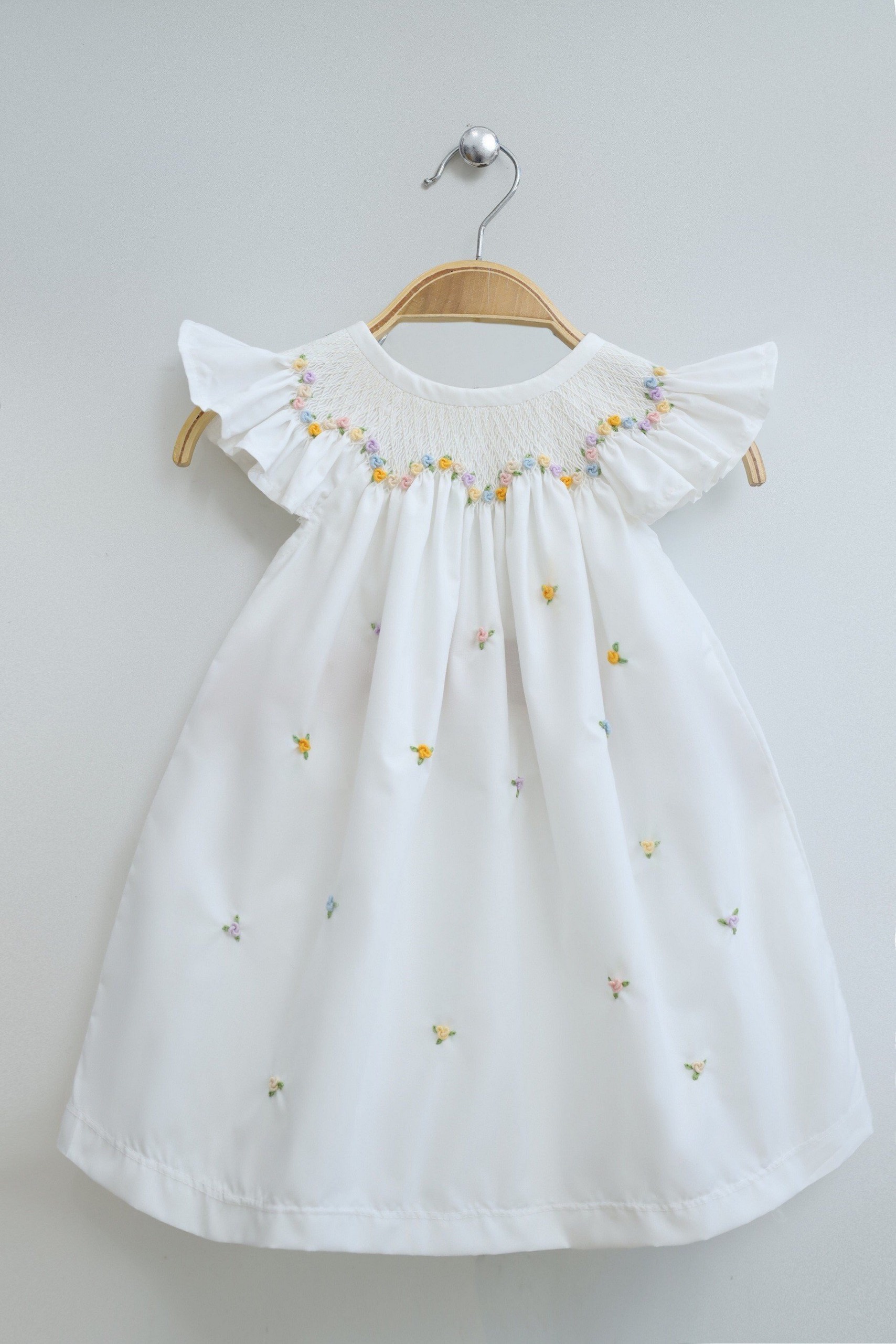 White Dress With Hand Embroidered Flowers