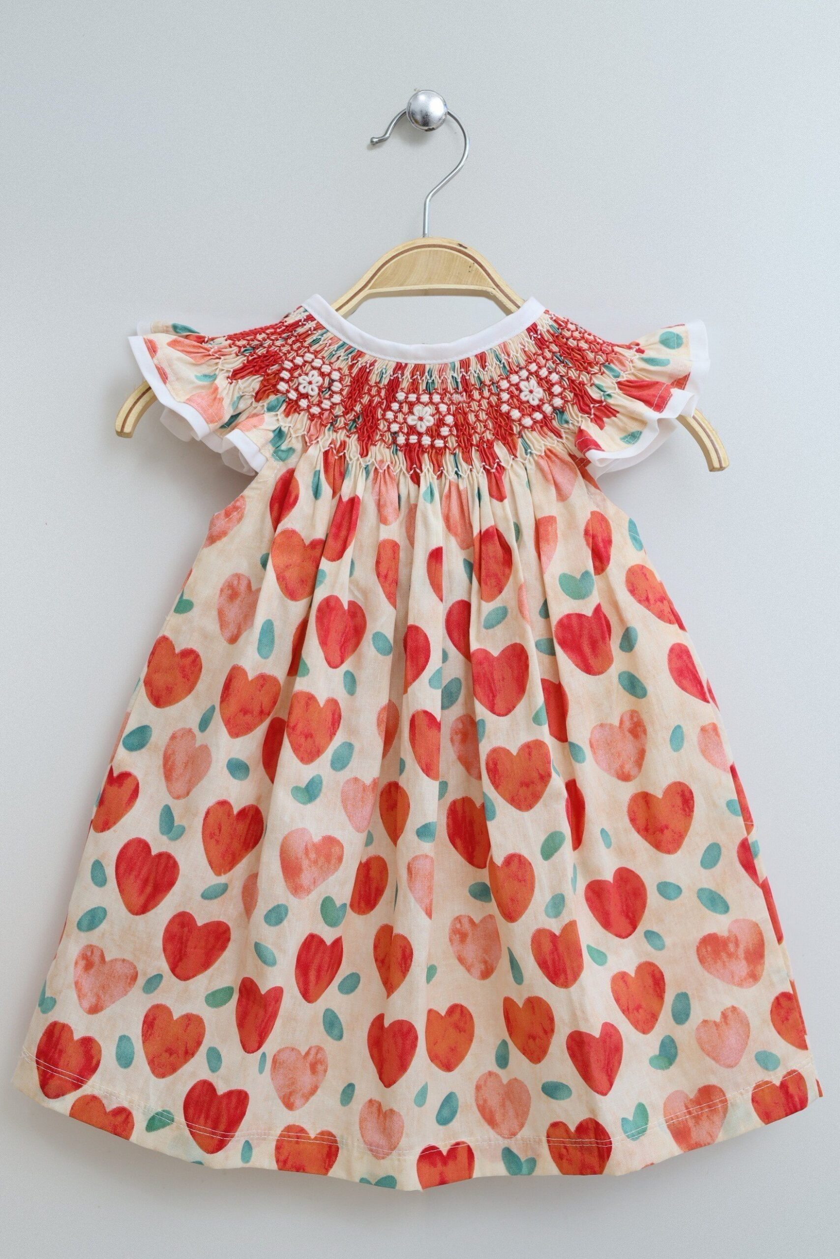 Simple Smocked Dress For Girls With Heart Motifs