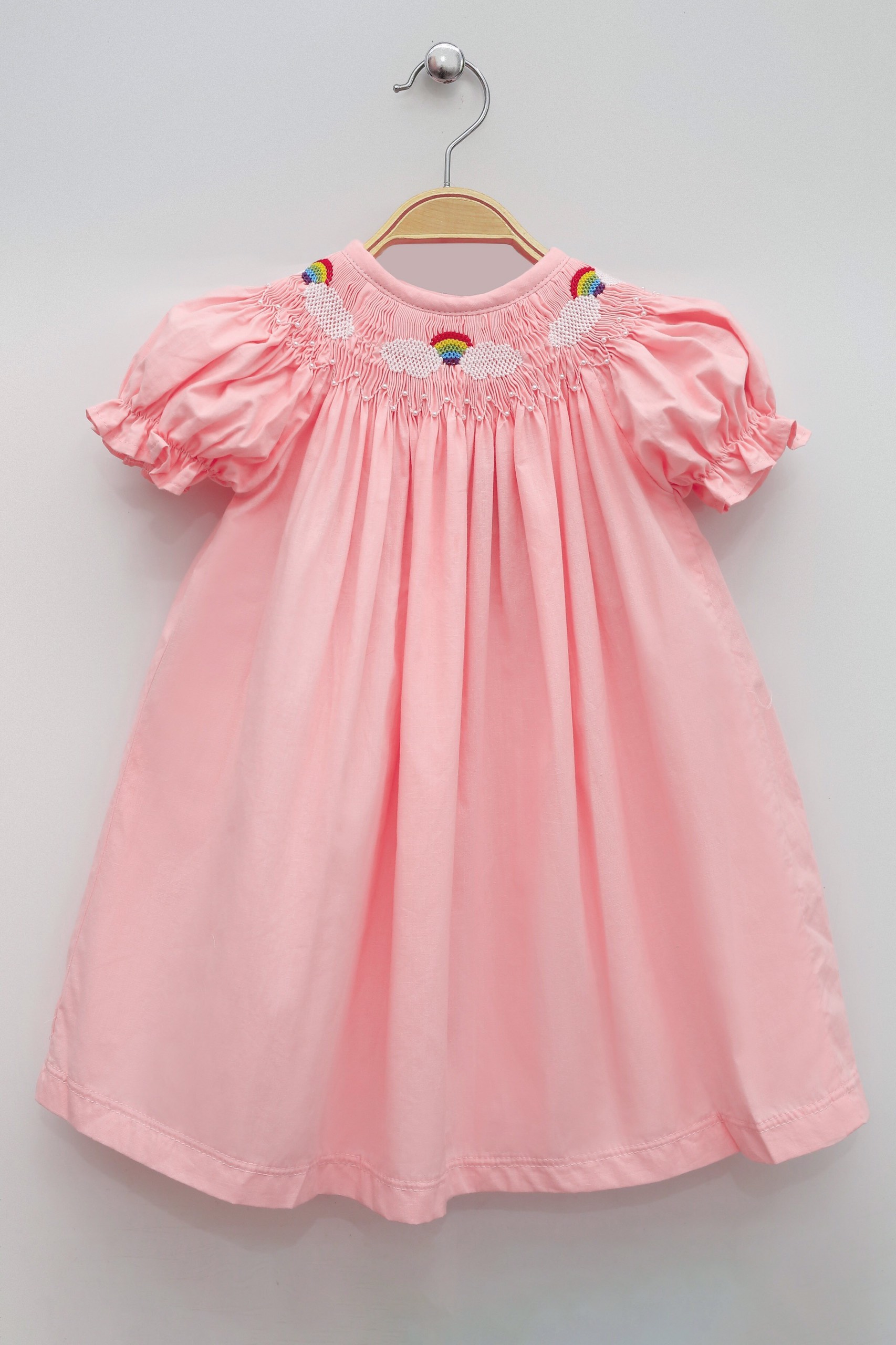 Cloud Pattern Pink Smocking Dress For Girls