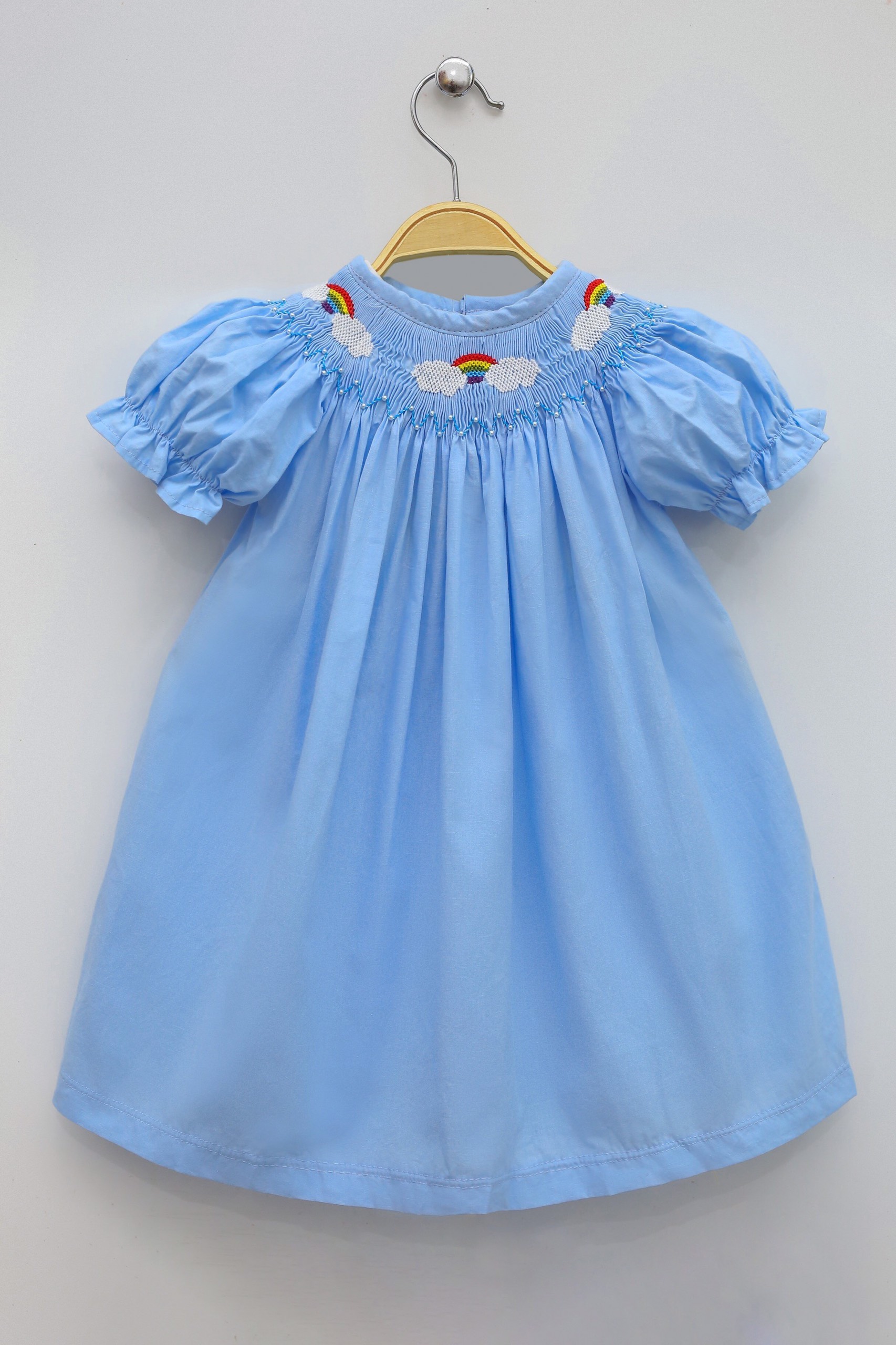 Blue Smocking Dress With White Flowers