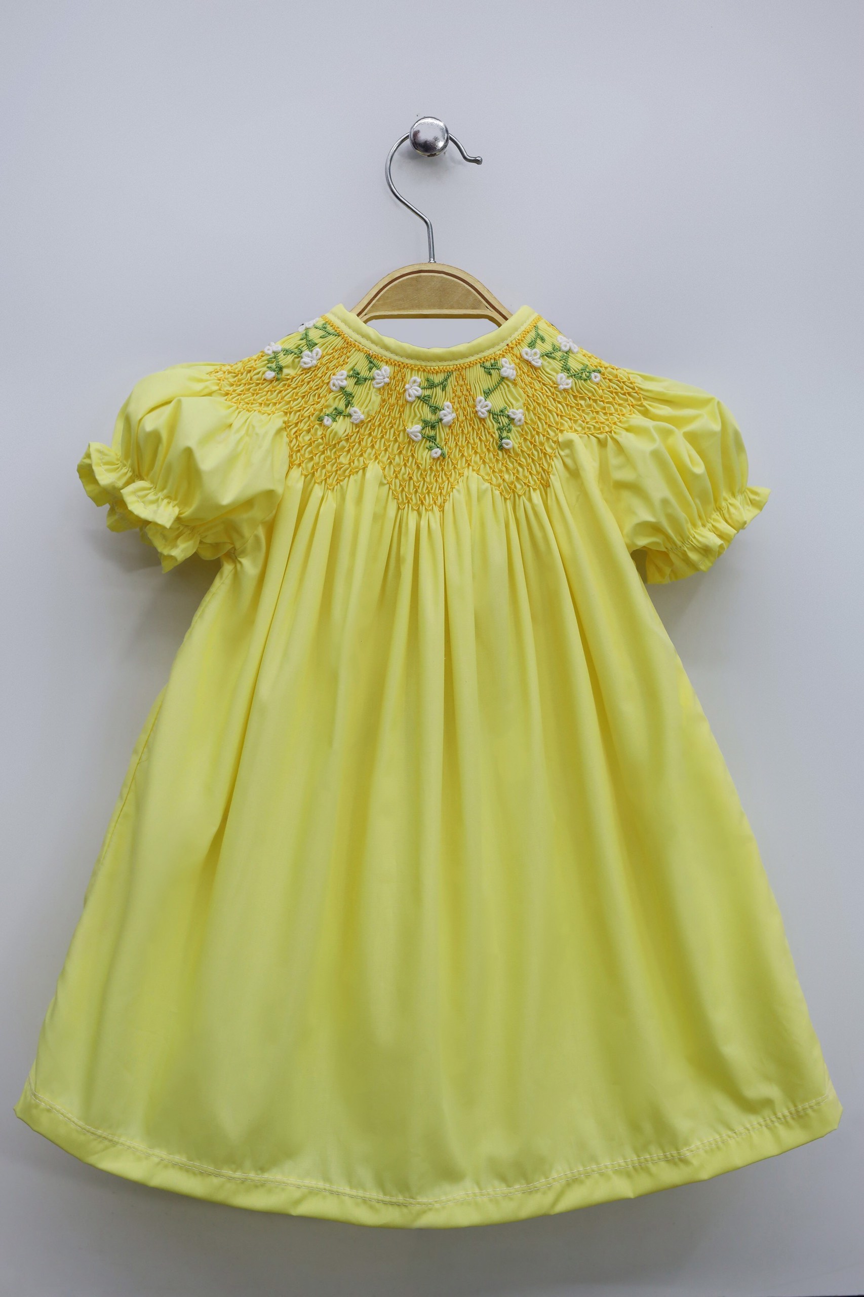 Yellow Flower Smocking Dress For Girls
