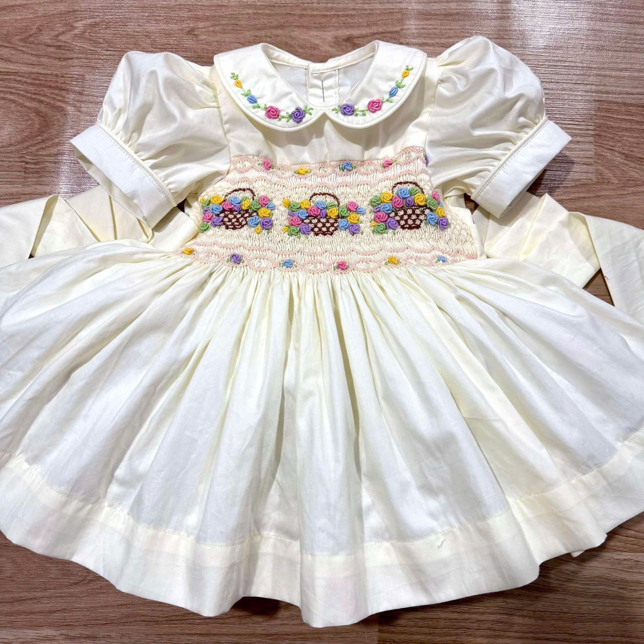Classic Yellow & Ivory Hand Smocked Baby Girl Dress Collection