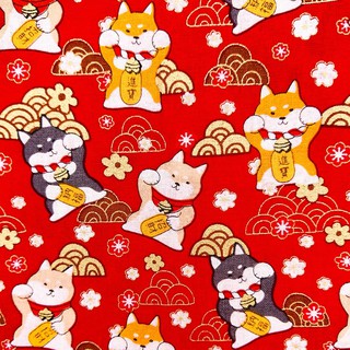 F02 - Red fabric with lucky cat motif