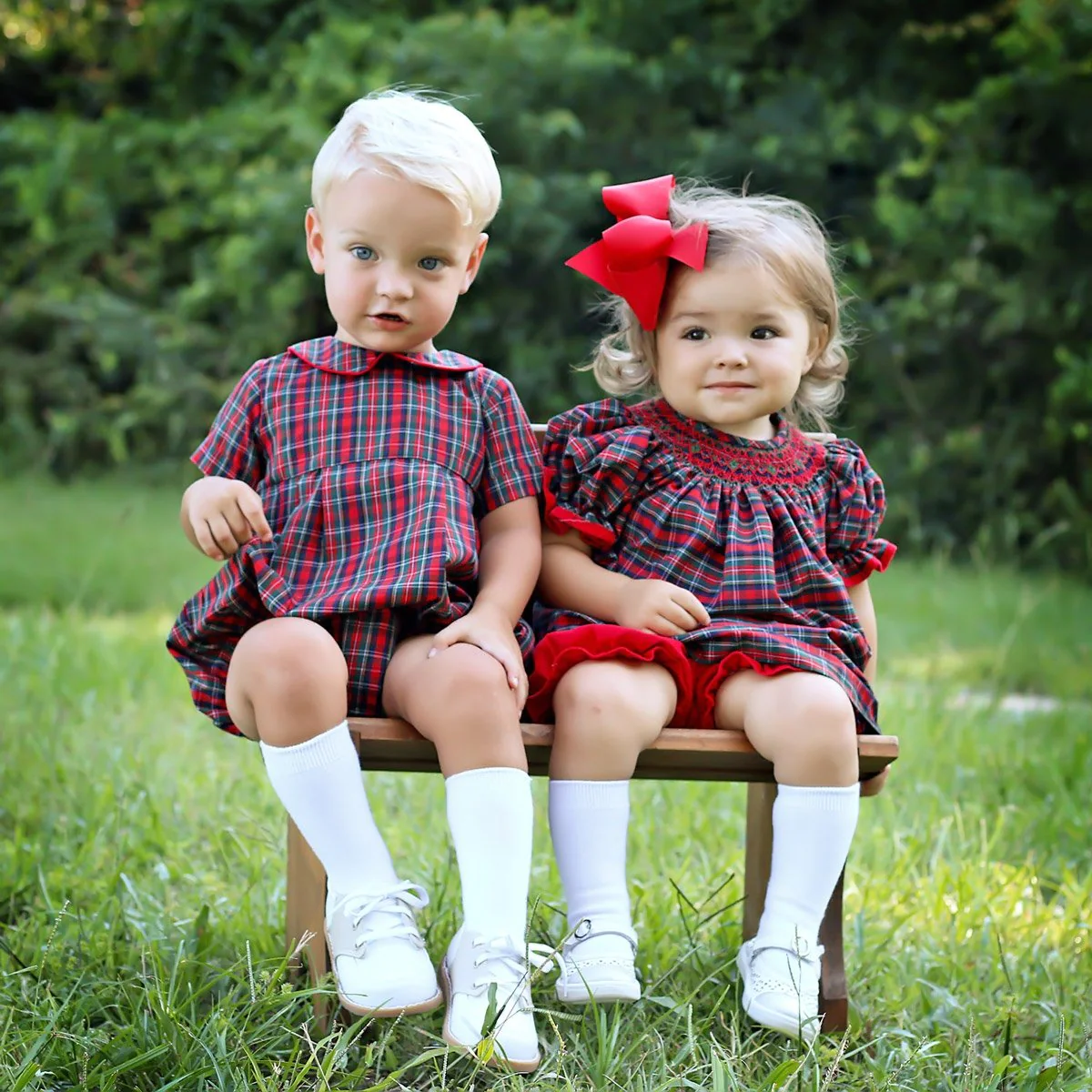 CHRISTMAS EVE PLAID SMOCKED BLOOMER SET3