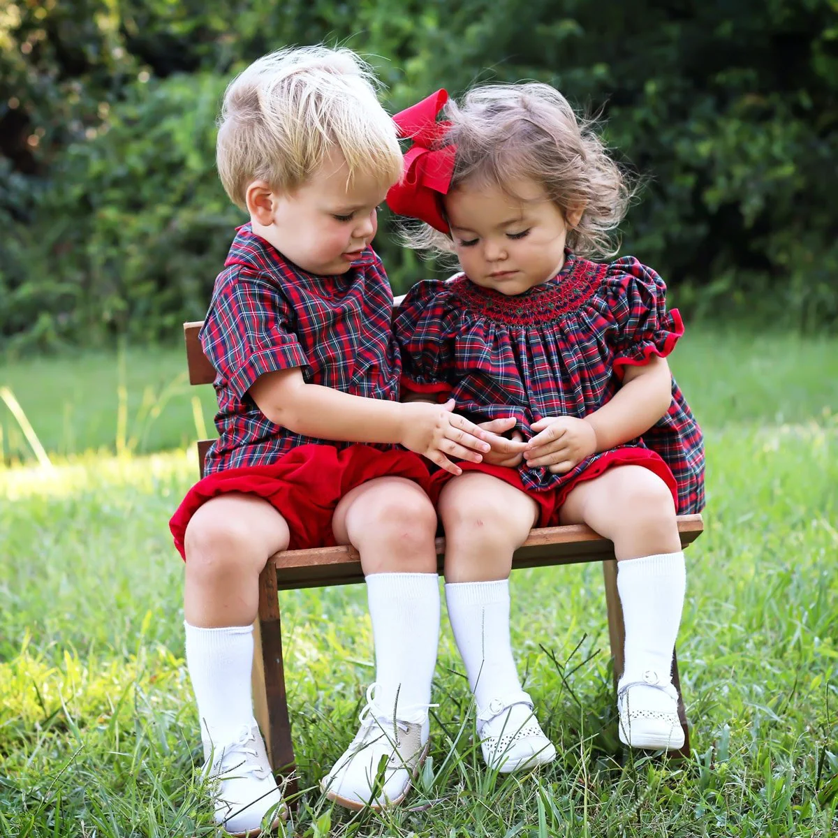 CHRISTMAS EVE PLAID SMOCKED BLOOMER SET5