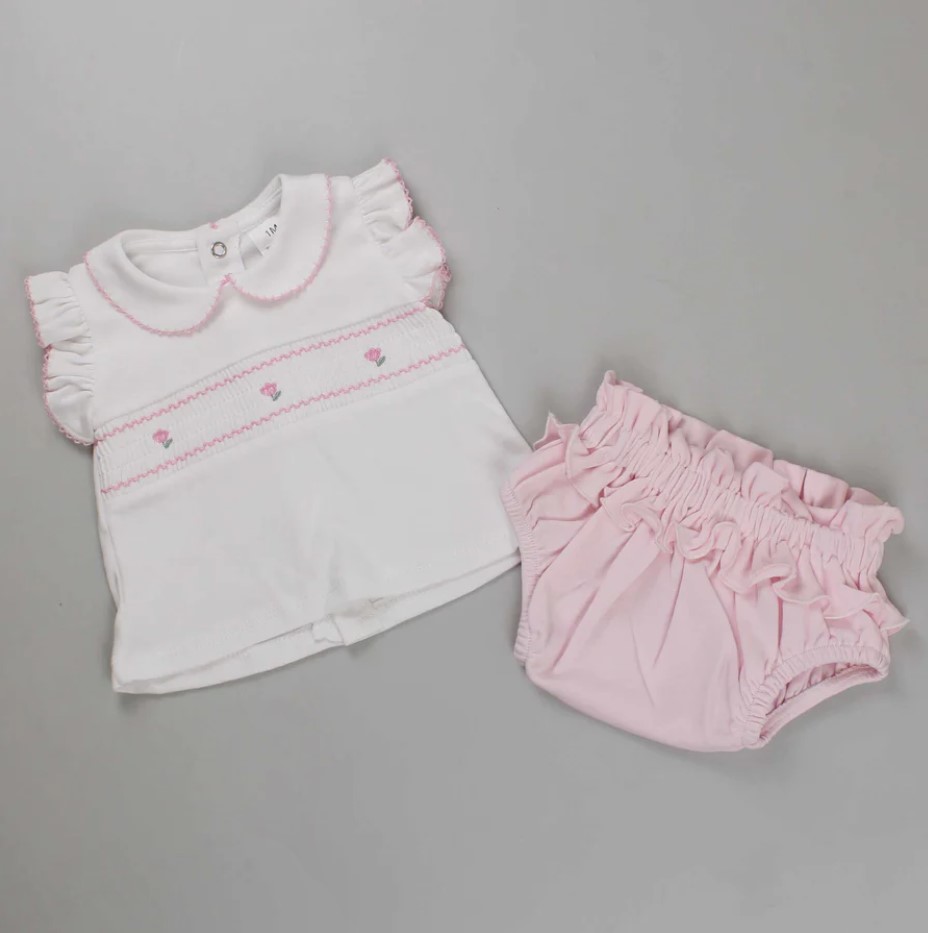 the Pink and White Short Sleeves 2 piece Set