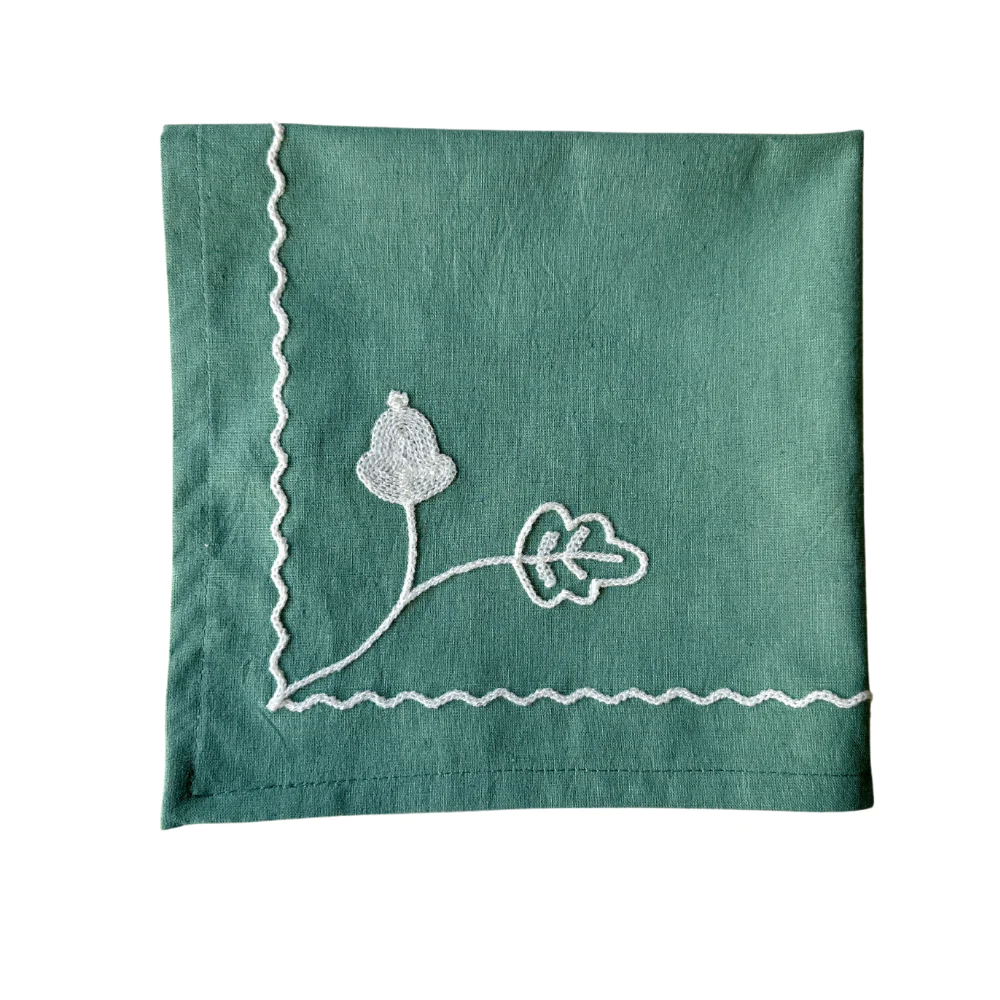 Green Acorn Hand Embroidered Napkins