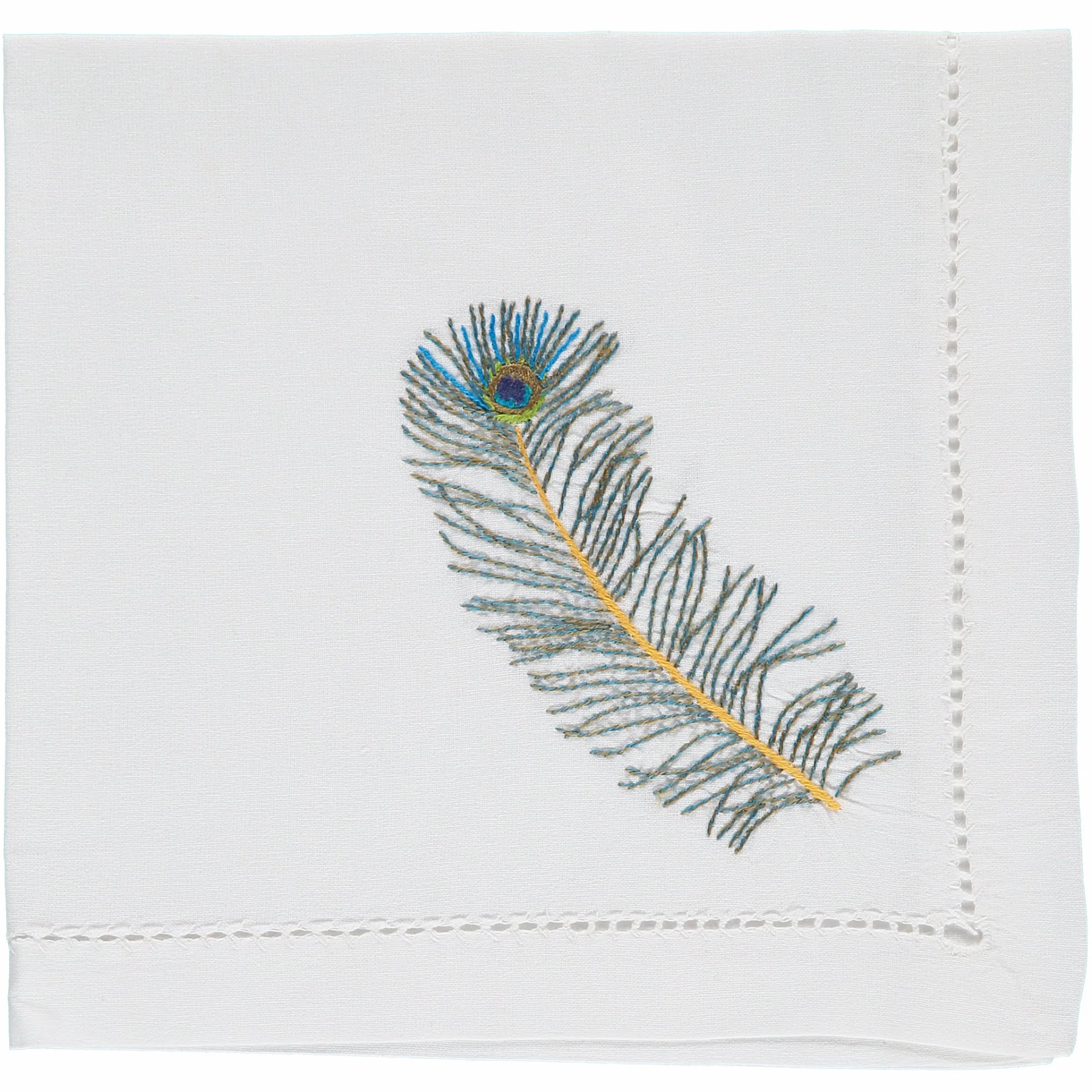 Hand Embroidered Peacock Feather Napkin