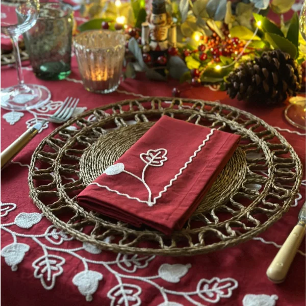 red acorn embroidered napkins