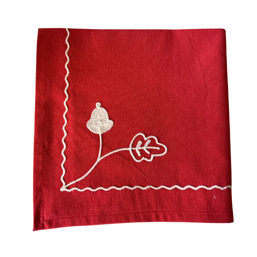 Red Acorn Hand Embroidered Napkin