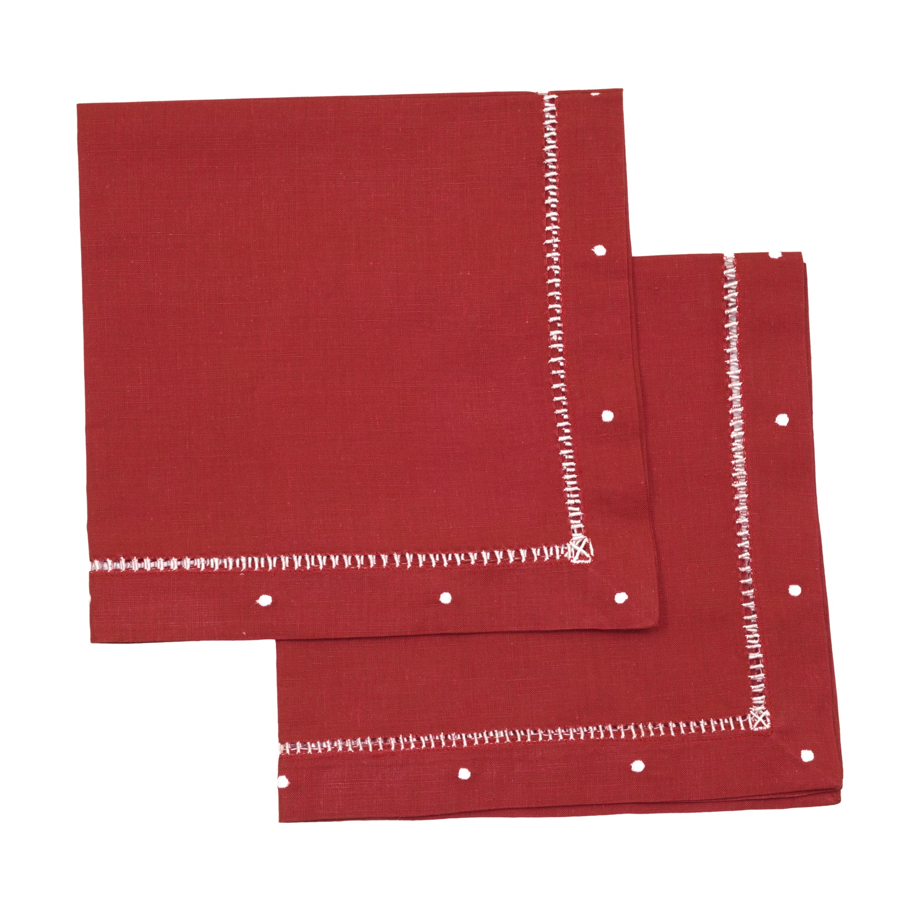 Hand Embroidered Red Linen Dot Napkin