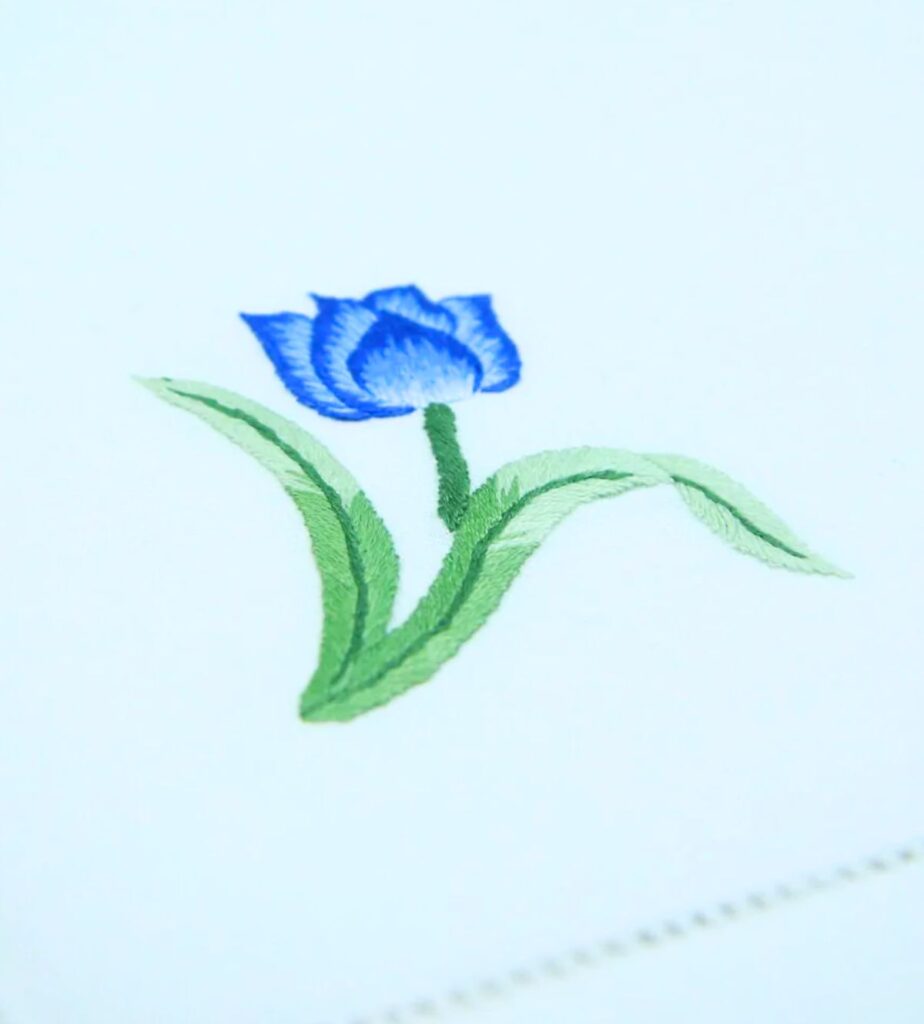 Blue Tulips Flower Hand Embroidered Napkins