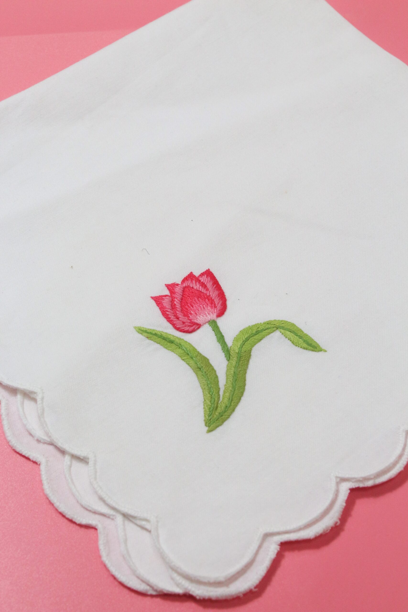 Pink Tuylip Hand Embroidered Napkins