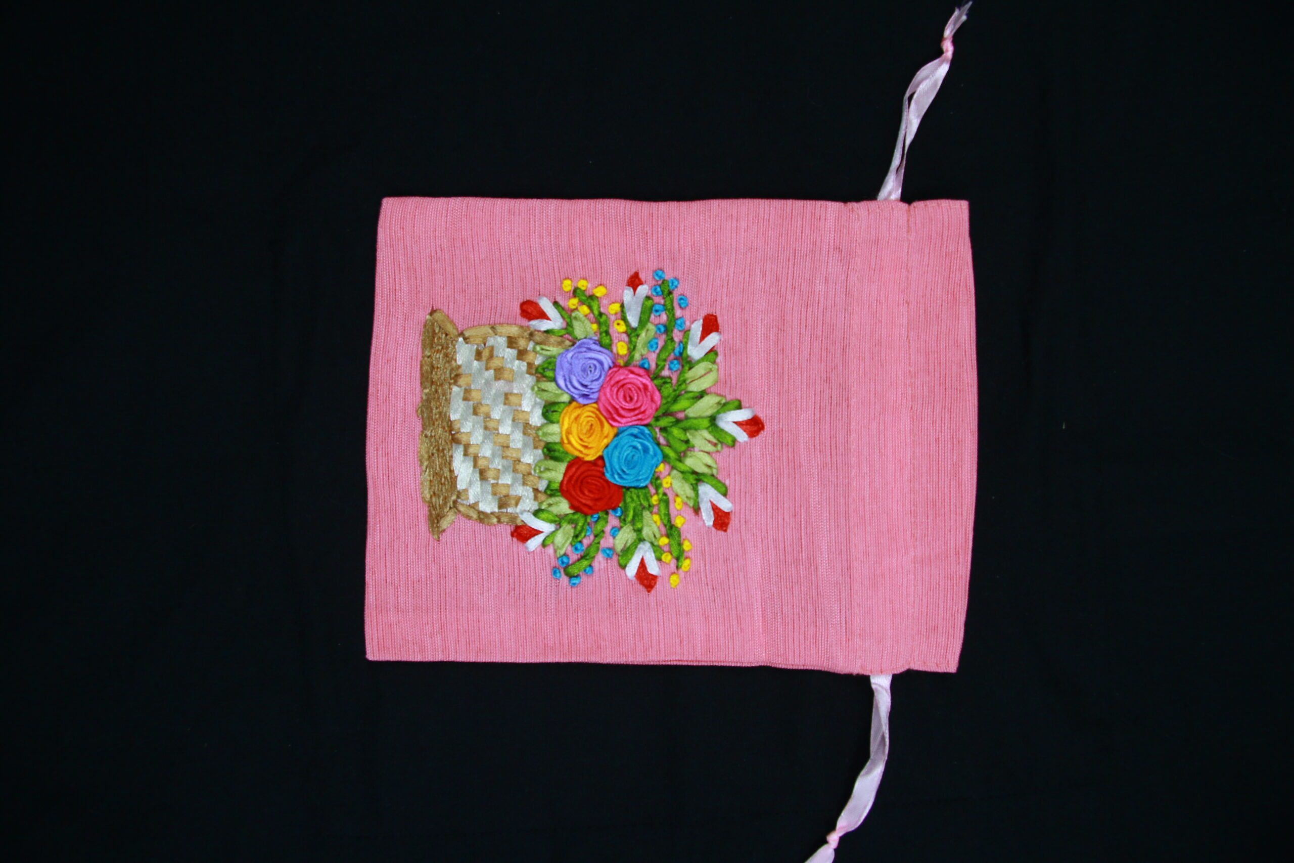 Rose Basket Pouch Hand Embroidered Size M