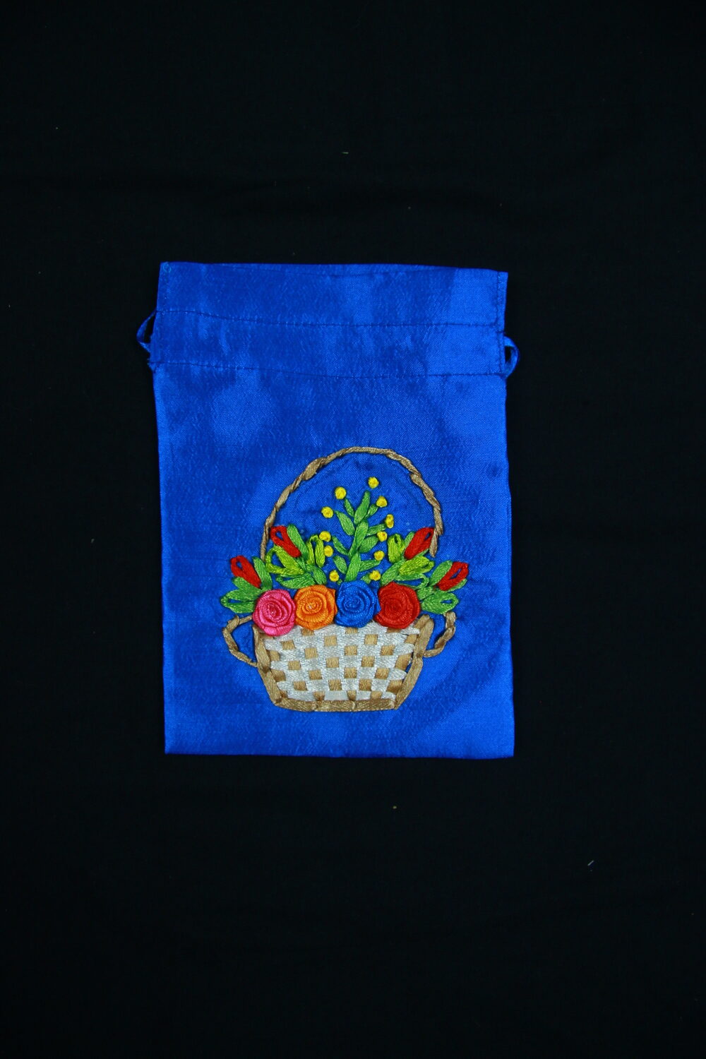 Rose Basket Pouch Hand Embroidered Size S