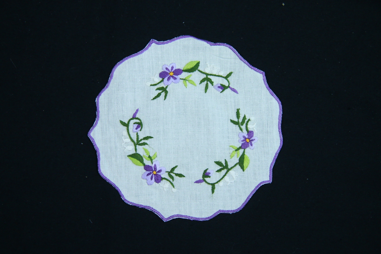 Purple Flower Ring Hand Embroidered Coaters
