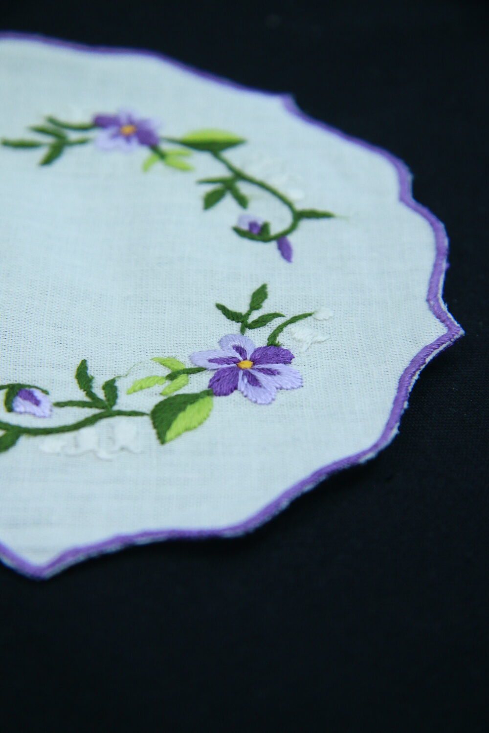 Purple Flower Ring Hand Embroidered Coaters