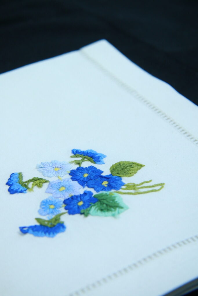 Blue flower hand embroidered napkins