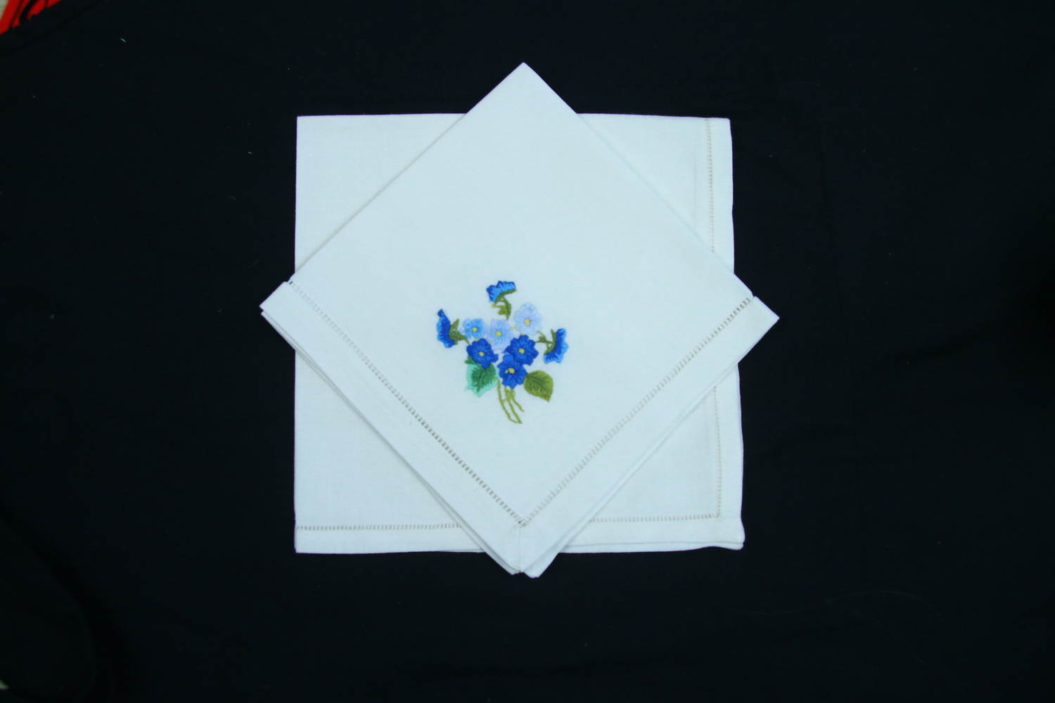 Blue flower hand embroidered napkins