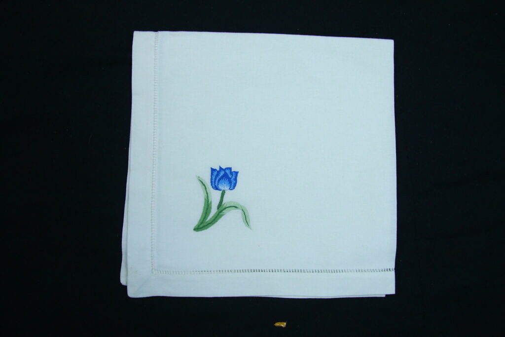 Blue Tulips Flower Hand Embroidered Napkins