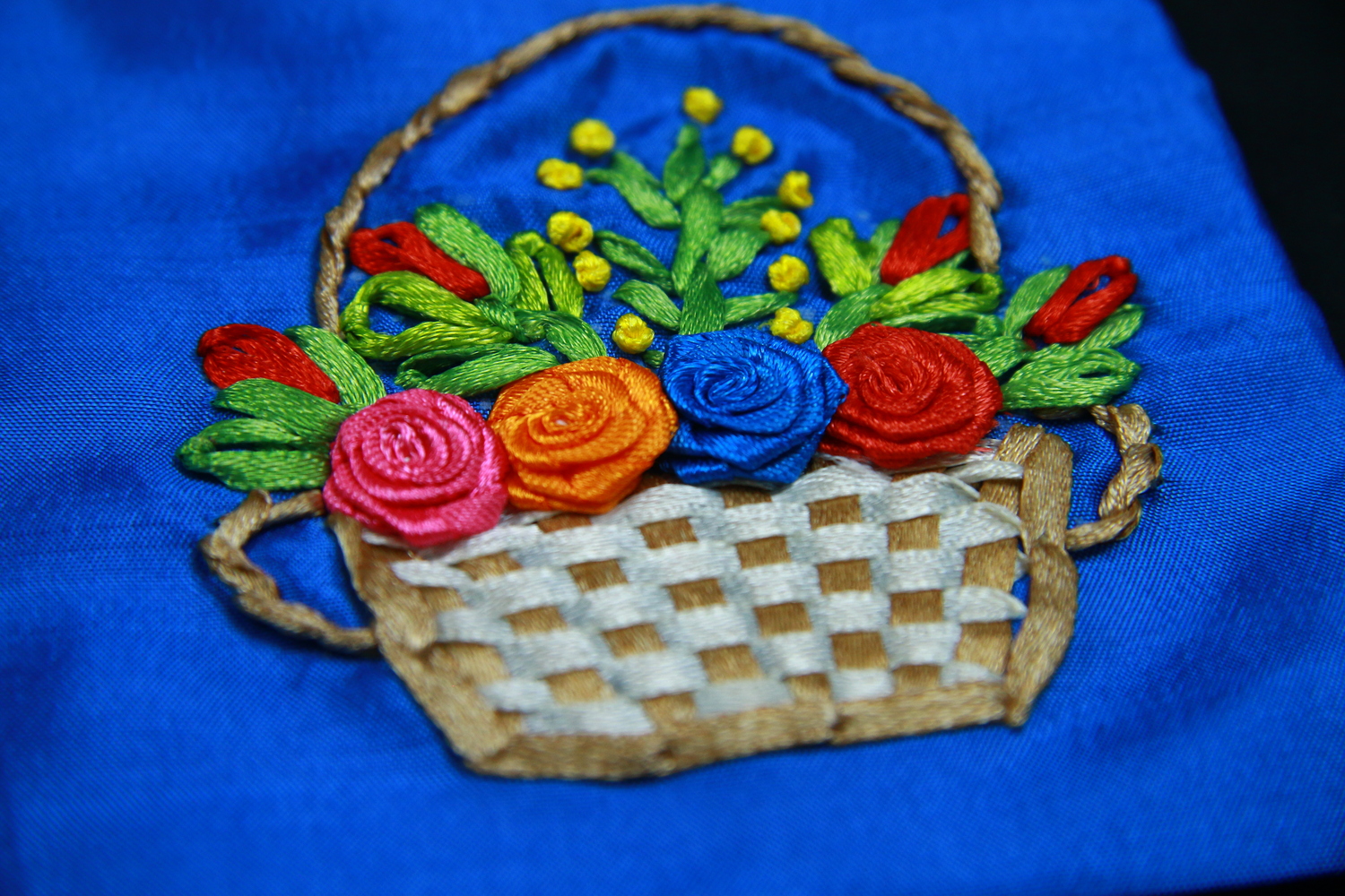Rose Basket Pouch Hand Embroidered Size S