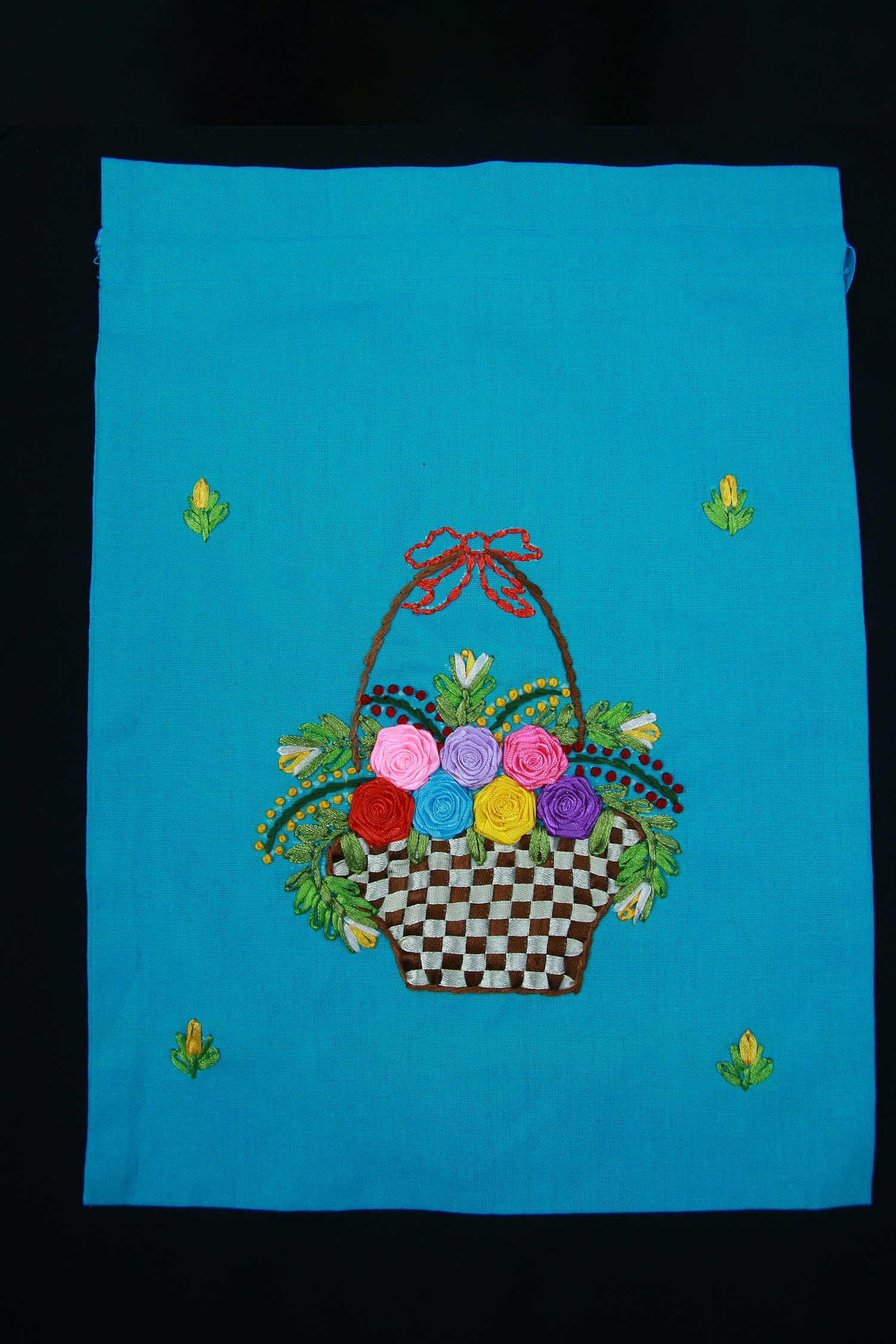 Rose Basket Pouch Hand Embroidered Size L