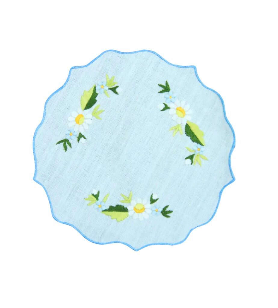 Yellow Flower Ring Hand Embroidered Coaters