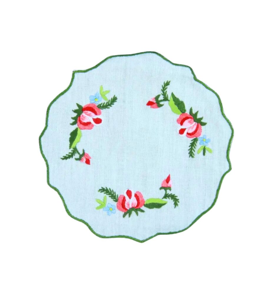 Red Flower Ring Hand Embroidered Coaters