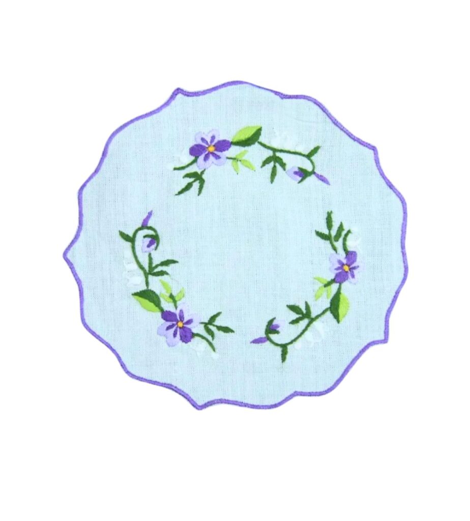 Purple Flower Ring Hand Embroidered Coaters