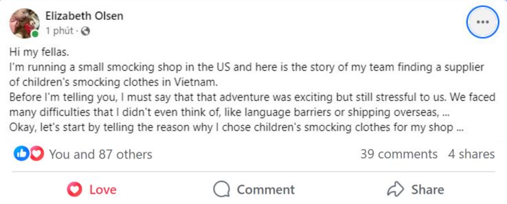 Difficulties of finding a supplier of children's smocking clothes in Vietnam 1 Feedbacks from customer