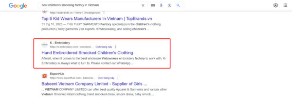 Difficulties of finding a supplier of children's smocking clothes in Vietnam 4 We did a quick research online
