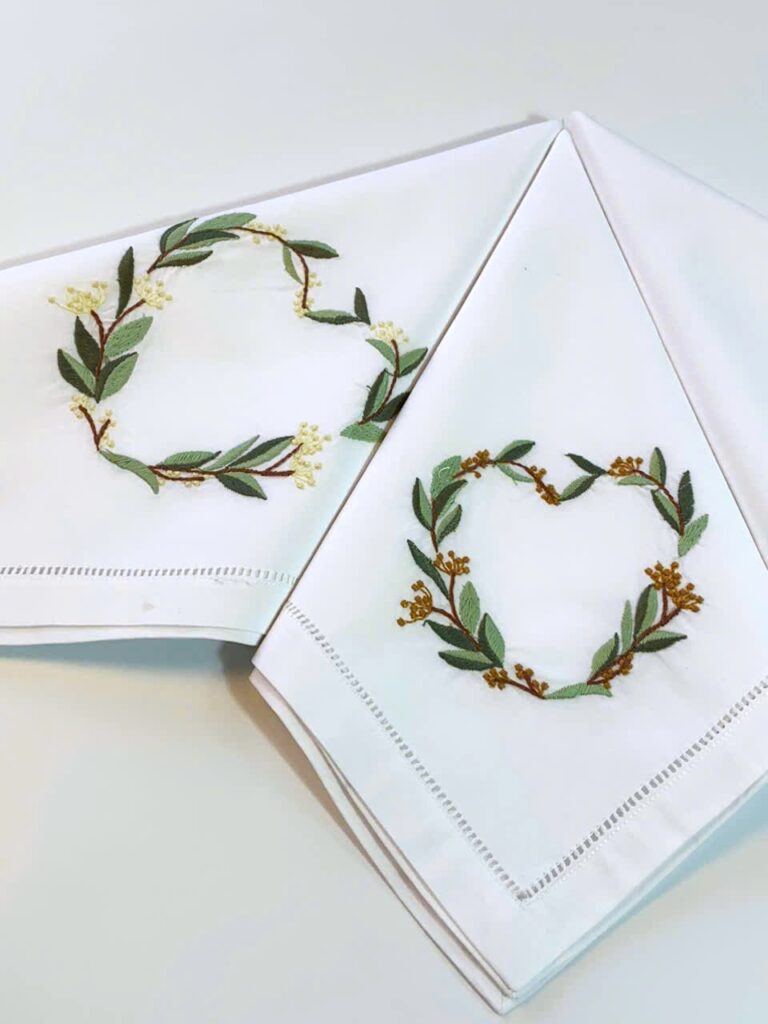 Heart-shaped Flowers Hand Embroidered Napkins