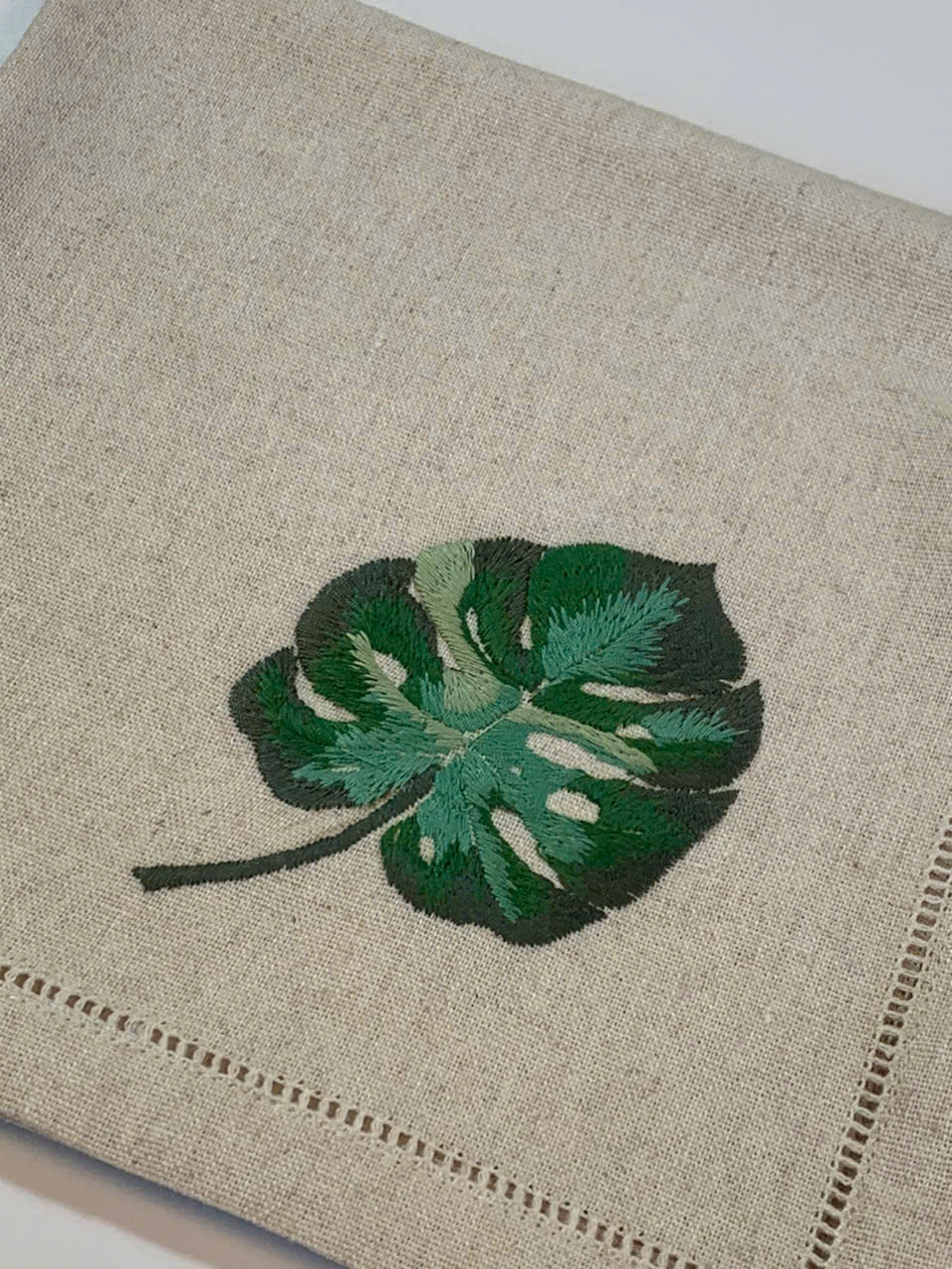 Monstera Leaf Hand Embroidered Napkins