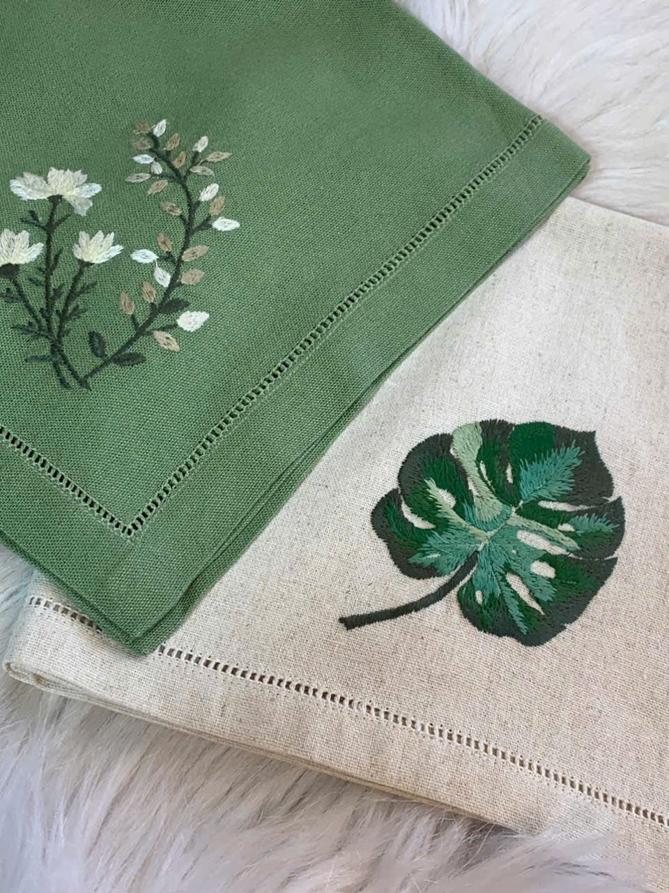 Monstera Leaf Hand Embroidered Napkins