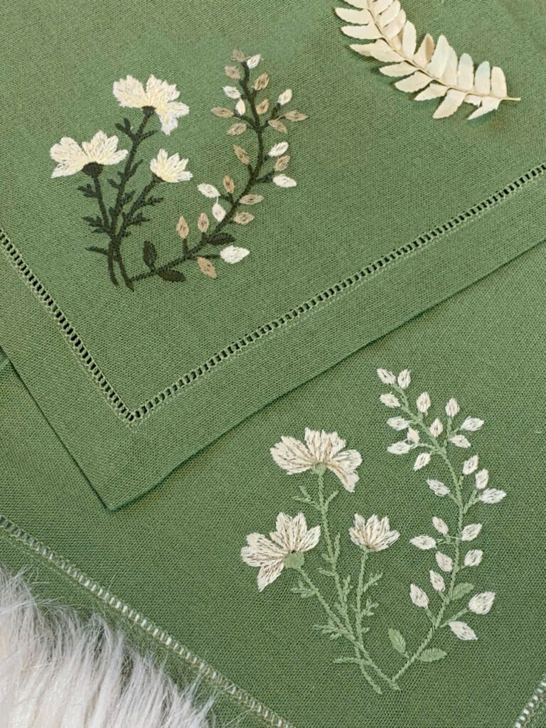White flowers hand embroidered napkins
