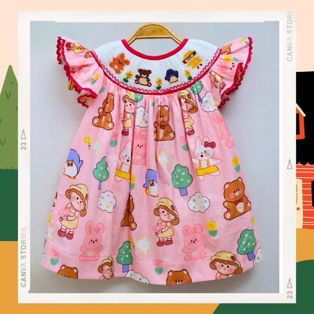 Smocked dress with adorable motifs - SG 155