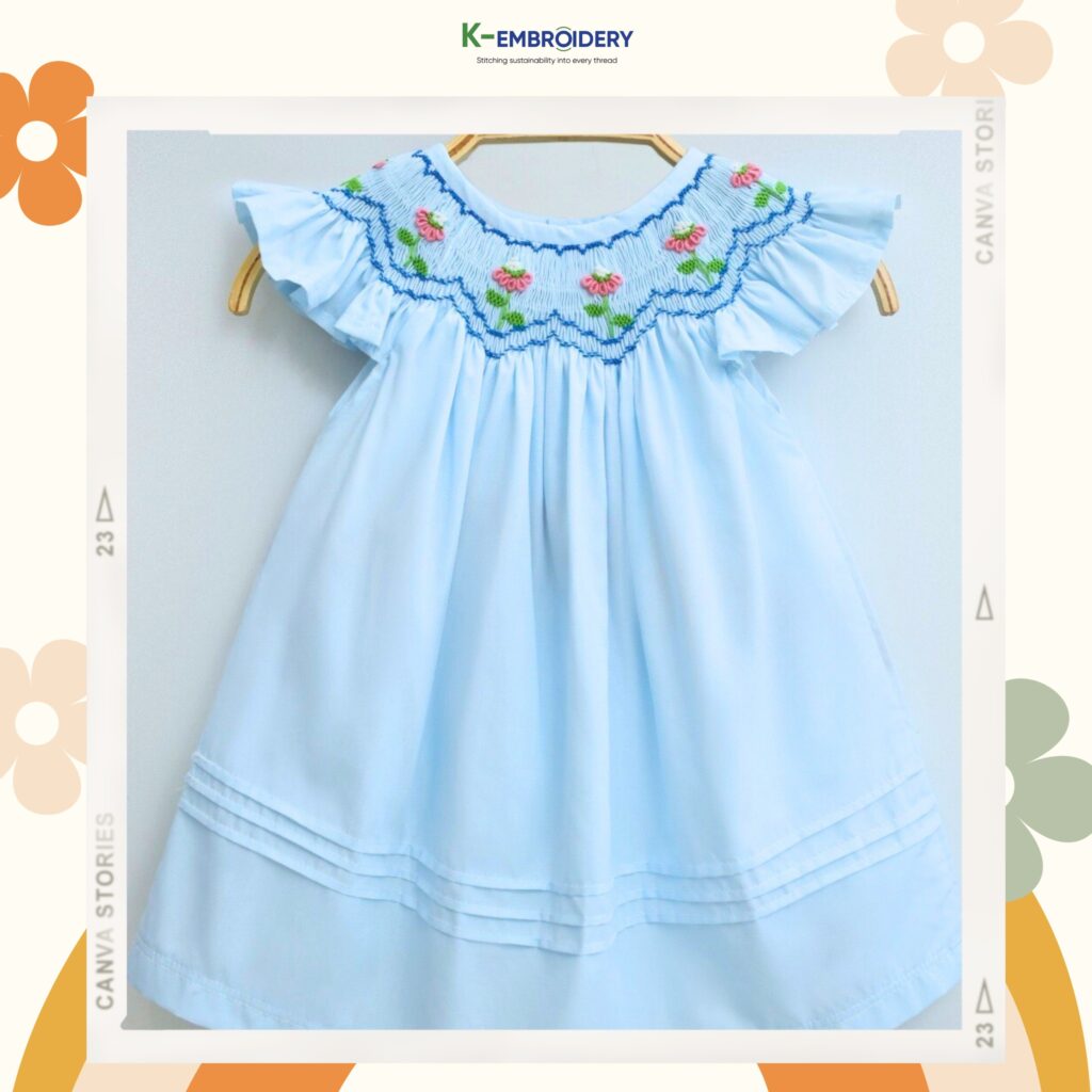 Blue plain bishop smocked dress - SG 197