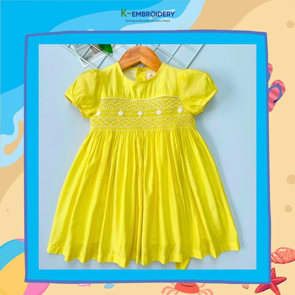 Bright yellow smocked plain dress