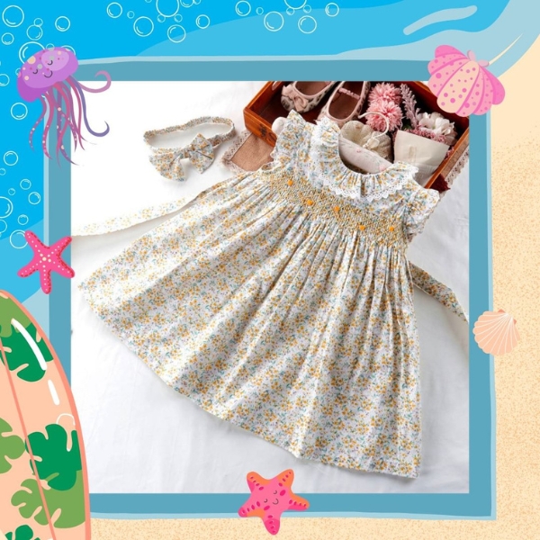 10 Trendy Styles Smocked Back to School Dress & Outfits 13 Beige smocked dress with angel sleeves
