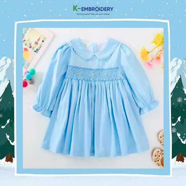 10 Trendy Styles Smocked Back to School Dress & Outfits 9 Adorable long-sleeved plain light blue dress