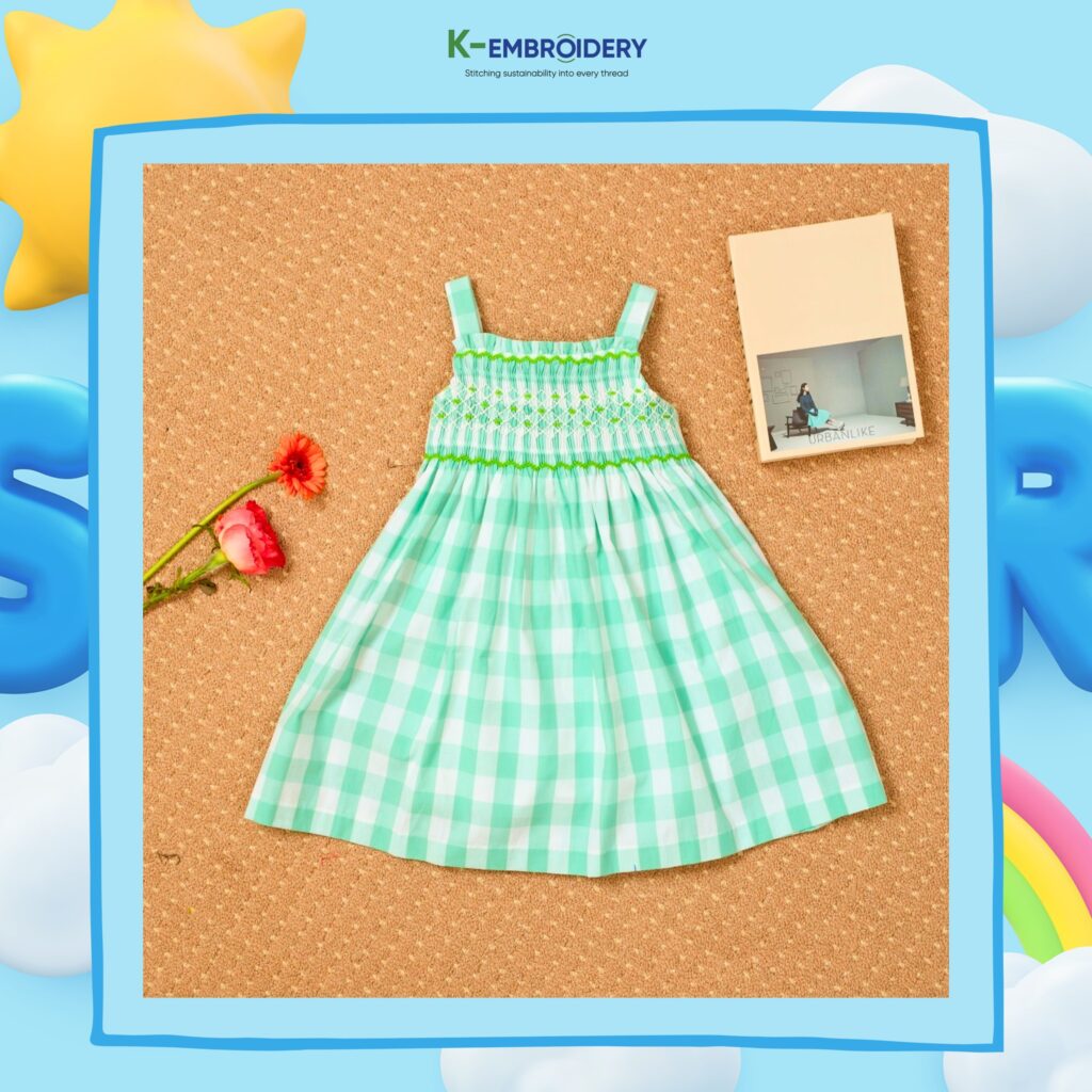 Checkered mint dress with U-shaped collar
