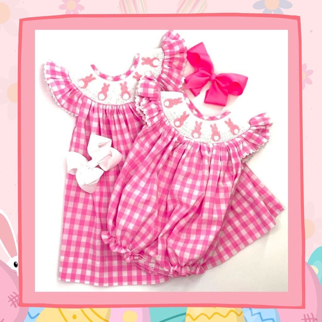 Pink Checkered Dress And Romper SG 180 K Embroidery