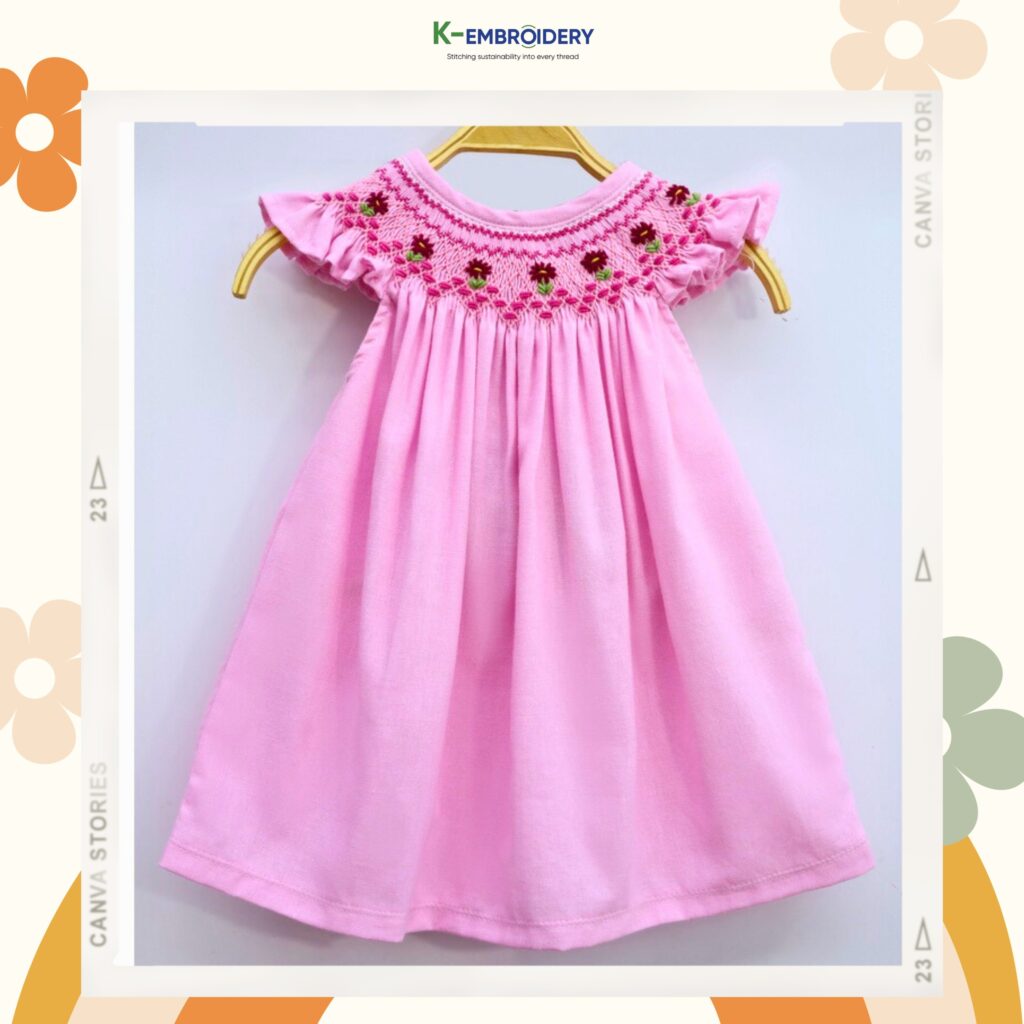 Pink plain smocked dress - SG 199