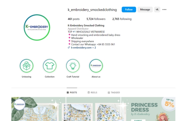 Where to Sell Children's Clothes Online And How to Do It 11 Example: K-Embroidery's Instagram