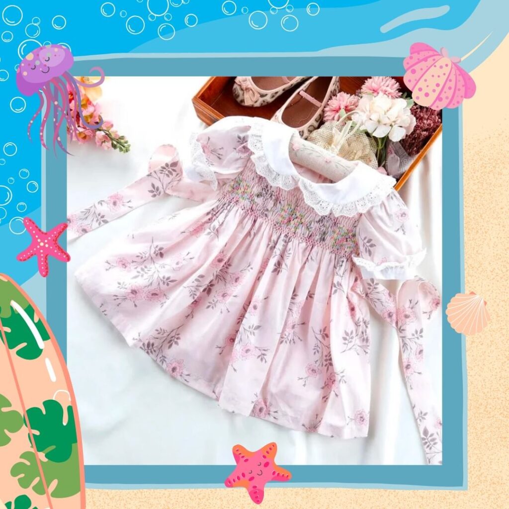 Smocked Dress with bloom motifs