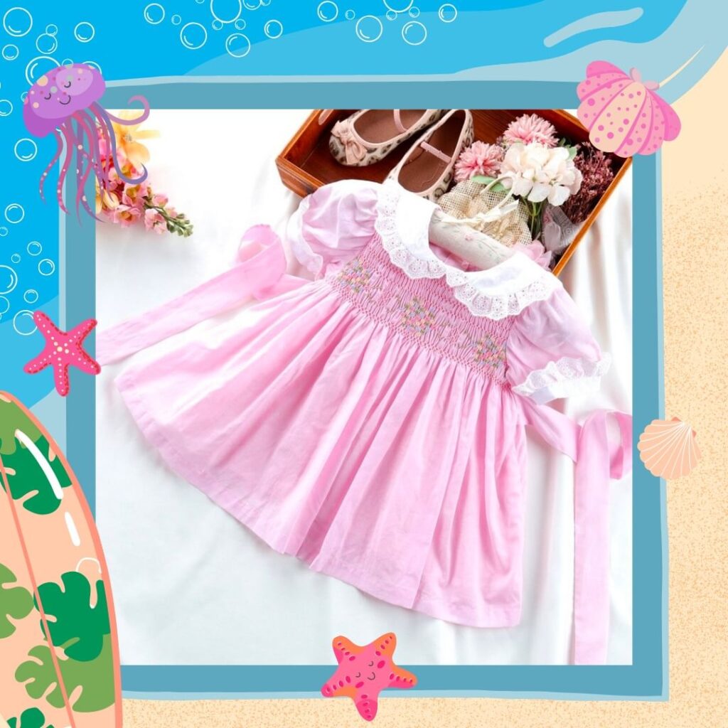 Smocked Dress with pink cotton charm