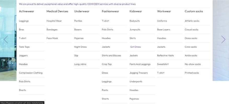 Thygesen Textile Vietnam's product list