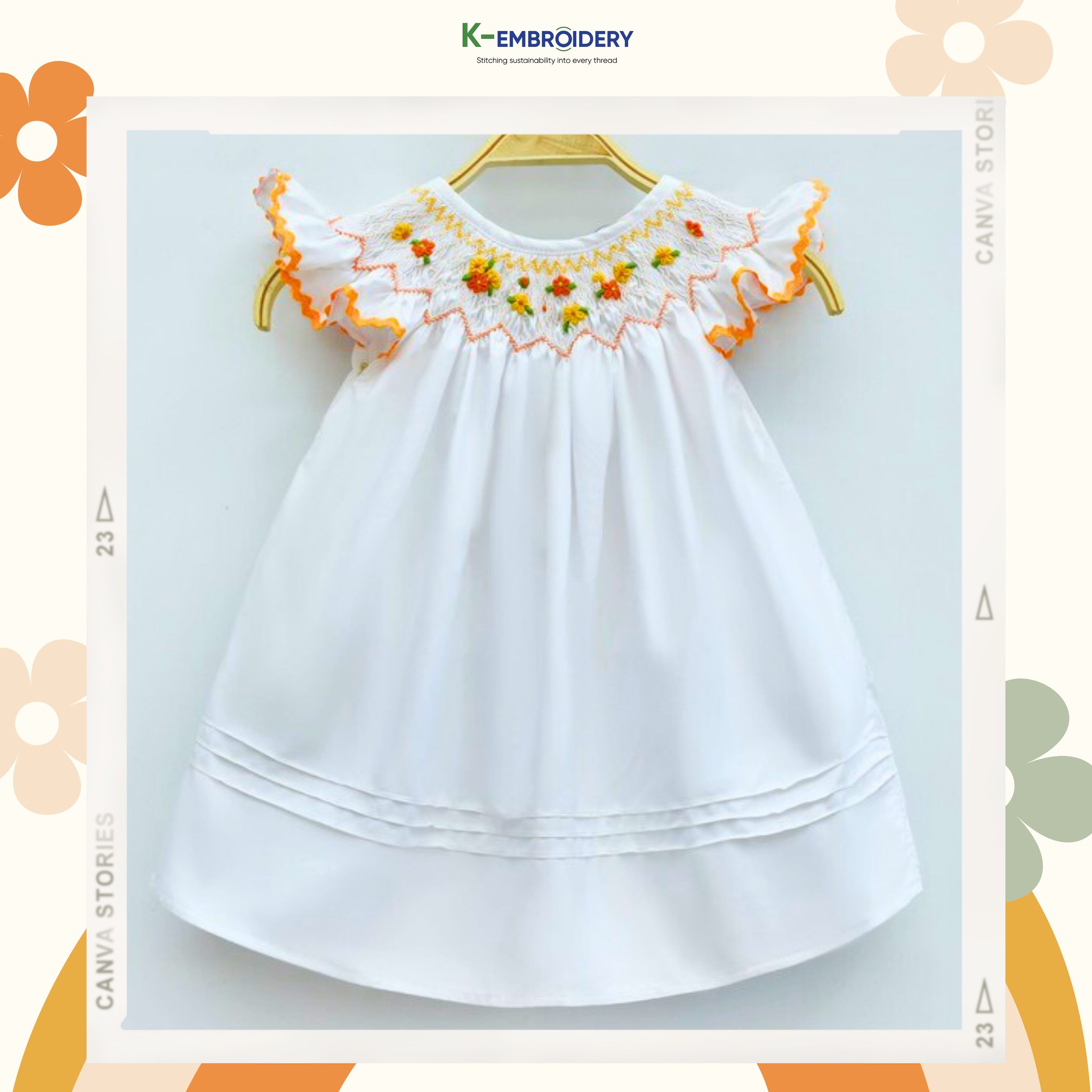 White plain bishop smocked dress - SG 196