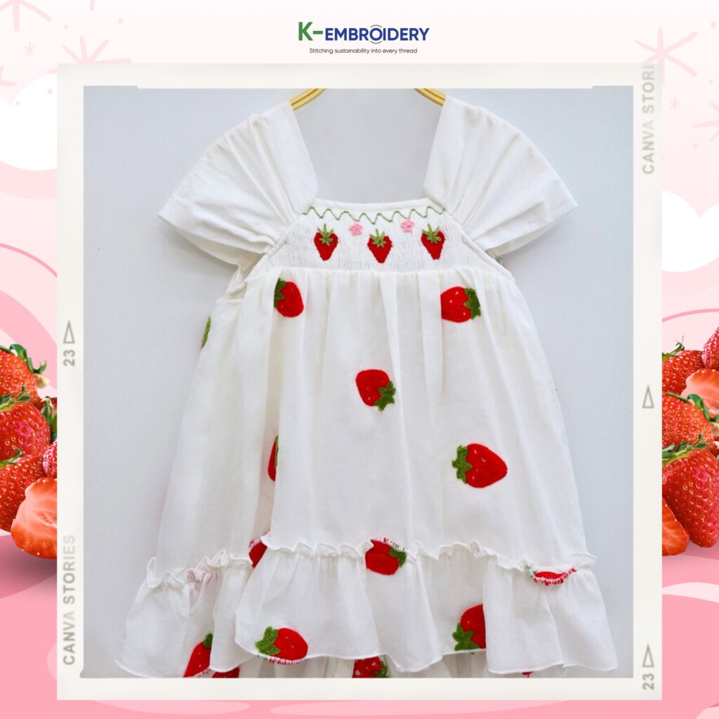 White smocked dress with strawberry motifs - SG 193